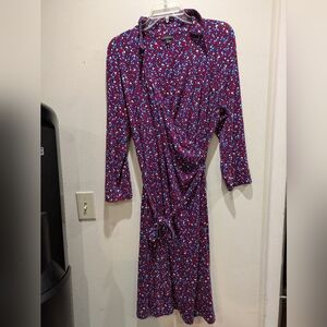 Talbot's Floral Wrap Dress in Purple and Blue Size Large